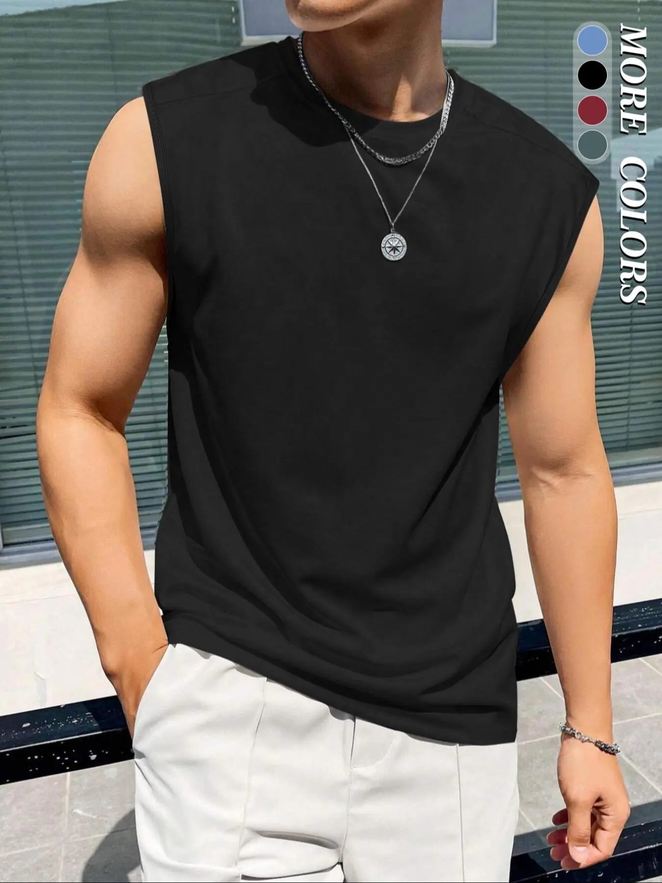 Men's Loose Solid Round Neck Tank Top, Casual Plain Crewneck Sleeveless Top for Summer, Fashion Men's Basic Clothing for Daily Wear, Menswear