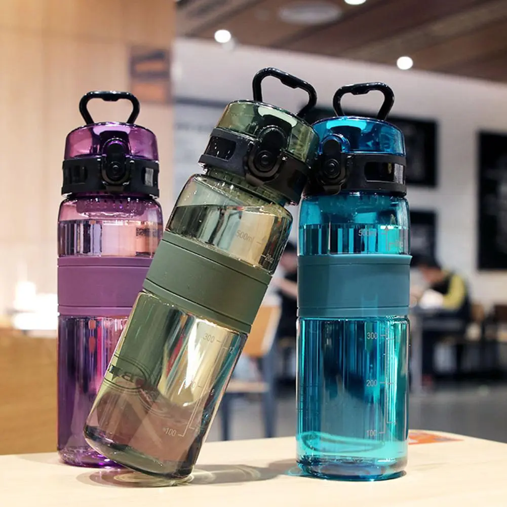 Portable 500ml Plastics Water Bottle With Tea Filter Outdoor Student Bouncing Cup Water Kettle