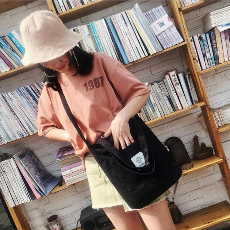 Product Introduction of 【Wala nang replenishment】 New Art Canvas Bag Shoulder Crossbody College Style Student Portable Corduroy Women's Bag bagsmart  tote versatile bag 11