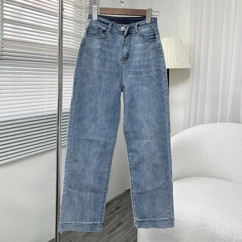 Quần Jean Ống Đứng GẤP LAI Co Dãn - Quần Bò Nữ Nấm Lùn Form Đứng Cạp Cao Leda 5