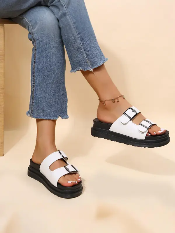 Women's Fashionable Plain Color Platform Sandals, Casual Comfortable One-strap Sandals for Summer, Non-slip Soft Sole Slides for Beach, Walking Shoes 2