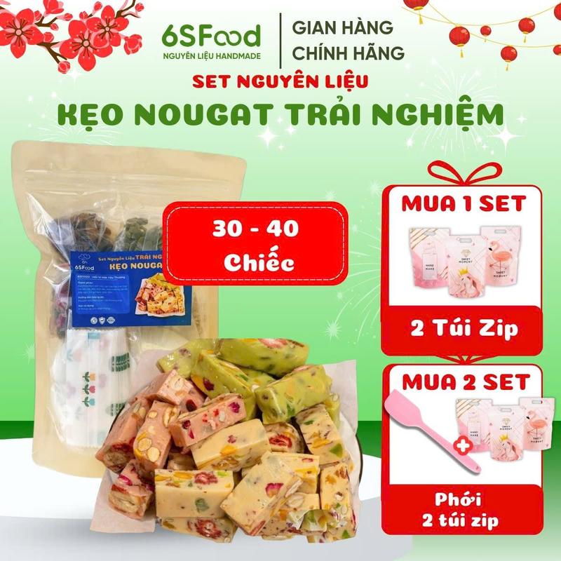 Set Nguyên Liệu Làm Kẹo Nougat Trải Nghiệm 30-40 Chiếc, Tặng Bơ Lạt, Kẹo Hạnh Phúc Cao Cấp mix 3 vị Matcha/ Dâu/ Sữa Hạt 6SFOOD set  làm set  làm