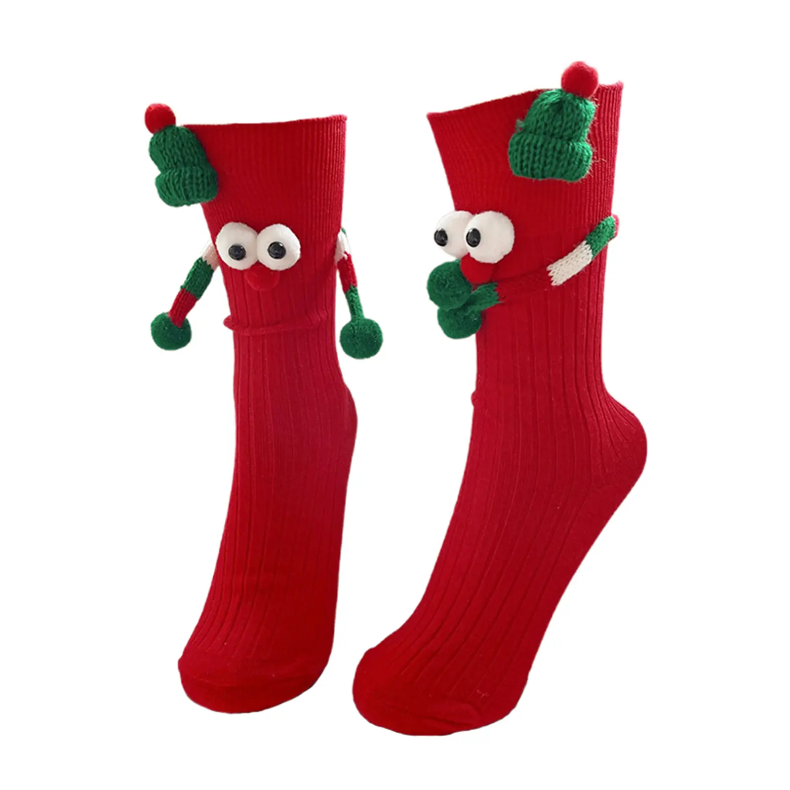 Christmas Hand Holding Socks Funny Magnetic Hand Socks Cute Cartoon Calf Socks for Adult Kids