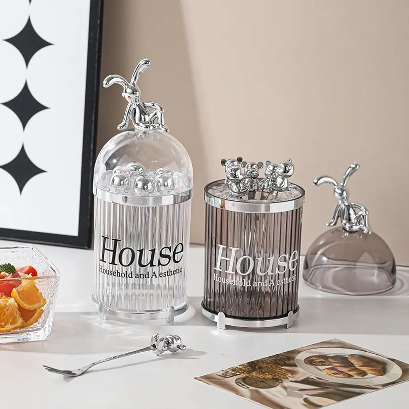 Set 6 nĩa ăn trái cây kèm hũ đựng hình gấu - Set 6 Nĩa Ăn Trái Cây / Salad Bằng Thép Không Gỉ Hình Gấu Dễ Thương 1