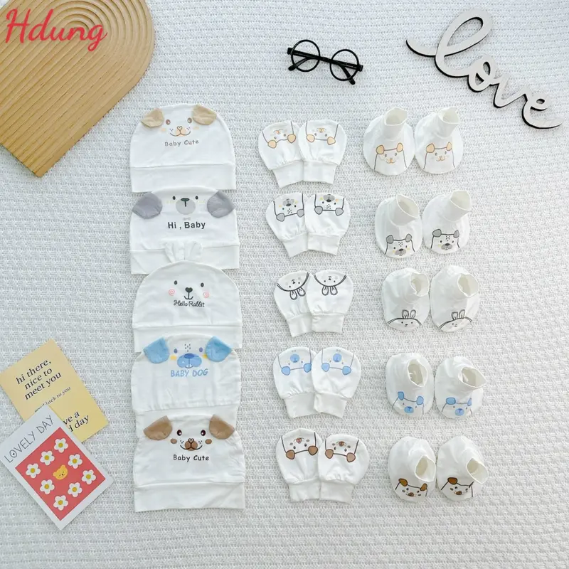 Set Mũ Kèm Bao Tay Bao Chân Thun Lạnh Baby Cute Mềm Mát Cho Bé Sơ Sinh 0