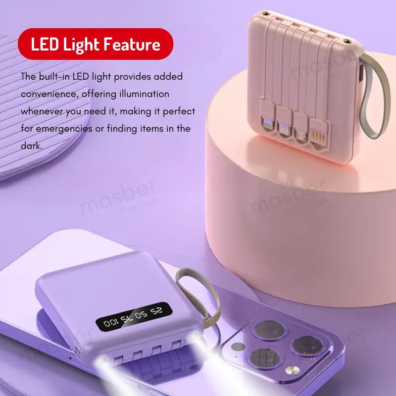 PIN DỰ PHÒNG 20000mAh - SẠC 3 ĐIỆN THOẠI CÙNG LÚC, ĐẦY PIN CHỈ 1 TIẾNG! 🔋⚡Powerbank, masber, 20000mah, với 4 Cáp, Cỡ Nhỏ (kích thước nhỏ), Mini (Type C hoặc Micro hoặc IP), Pawer Bank, Chính Hãng, Màn Hình Kỹ Thuật Số 5