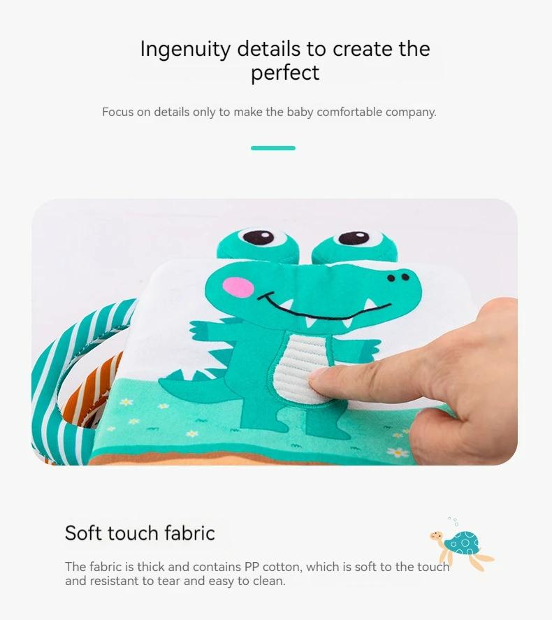 Product Introduction of Montessori Baby Books Toys Touch Feel Soft Crinkle Cloth Books for Babies Infants Educational Toys Rattle Bell Animal Cloth Book 9