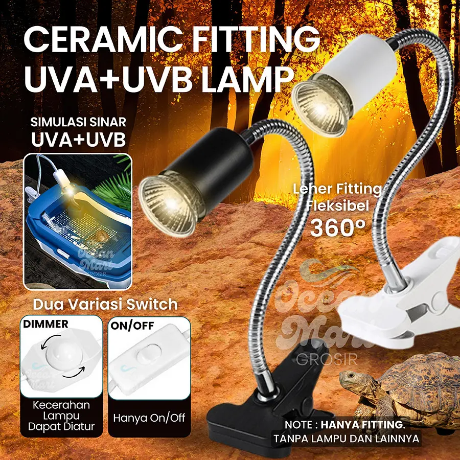 Fitting Keramik Jepit Lampu Reptil UVA UVB Fiting Panjang Dimmer Penghangat Pemanas Sulcata Reptile Kura Kura Air Brazil Fitting Keramik Jepit Lampu Reptil UVA UVB Fiting Panjang Dimmer Penghangat Pemanas Sulcata Reptile Kura Kura Air Brazil