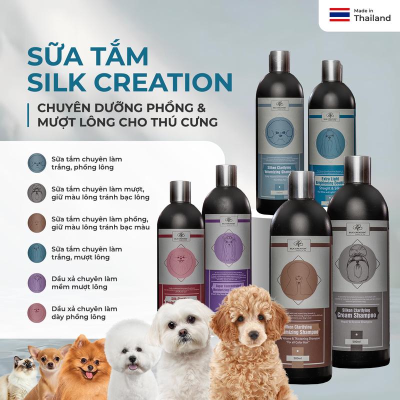 Sữa tắm dầu xả Silk Creation cho chó mèo PHỒNG LÔNG & MƯỢT LÔNG chuyên dụng spa thú cưng