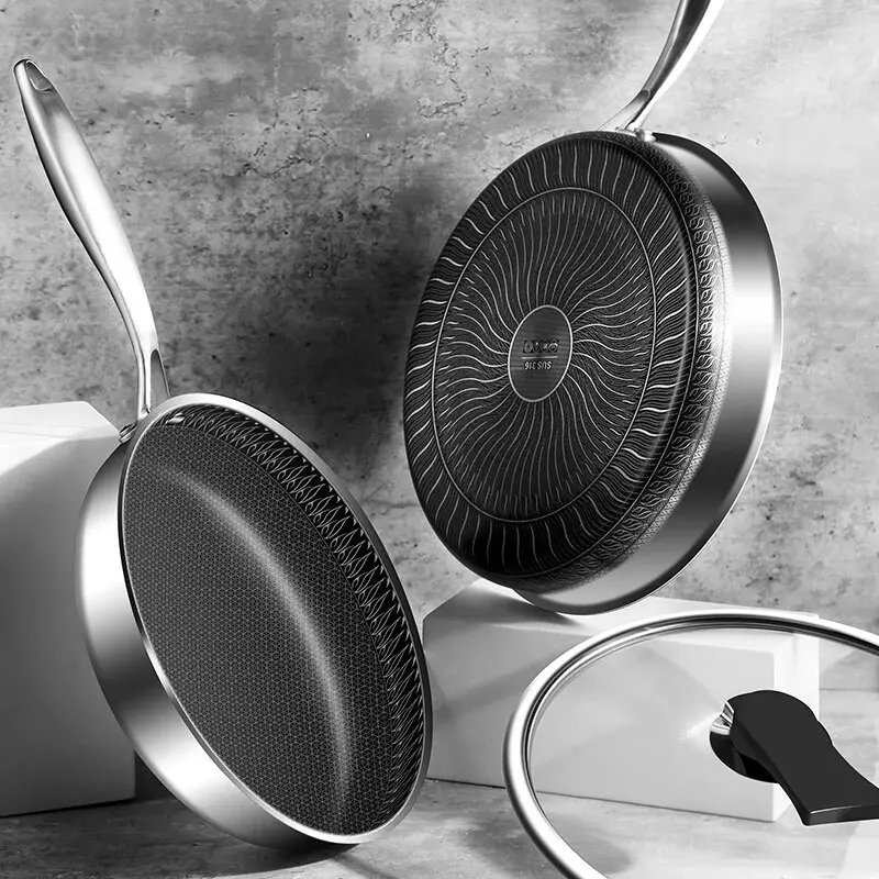 Carr 316 stainless steel frying pan high-quality fully unified heating honeycomb pot kitchen universal induction rodless Wok Woks & Stir-Fry Pans