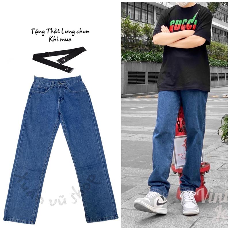 (xả hàng) quần suông ống rộng Jean màu xanh đậm (19) Nam Menswear Ong Pants Jean Có Túi Baggy regular  fit jeans