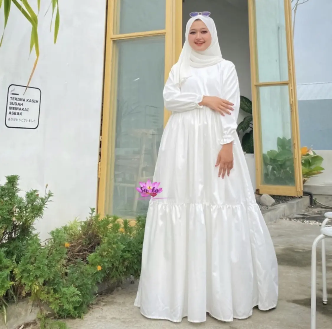 Elmera Dress gamis Polos Katun canda susun mekar