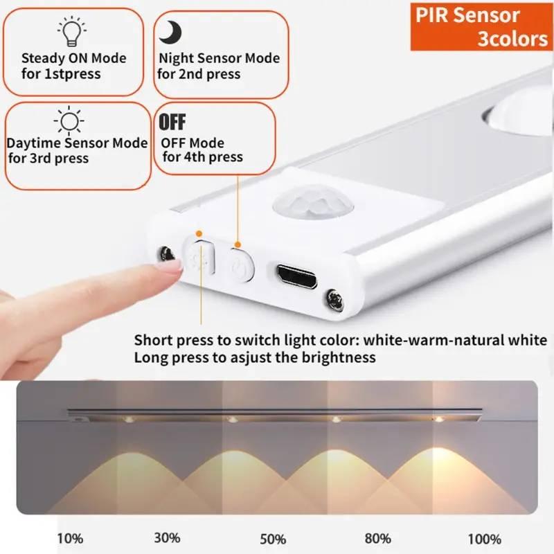 Product Introduction of Vimite 20/30/40/60/80CM Led ไฟเซนเซอร์คน ไฟกลางคืน หรี่แสงได้ ปรับสีได้ ชาร์จได้ ไร้สาย ชาร์จ USB 3สี สําหรับห้องครัว ตู้เสื้อผ้า Wireless Motion Sensor Cabinet Light ไฟแต่งห้องนอน โคมไฟตั้งโต๊ะ ไฟแต่งห้อง หลอดไฟled โคมไฟตั้งโต๊ะ ไร้สาย ไฟ  โชว์ 15