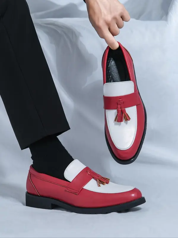 Men's Fashionable Patchwork Design Slip on Loafers, Casual Comfortable Pointed Toe Flat Shoes for Party, Daily Clothing Decor for Men, Footwear 1