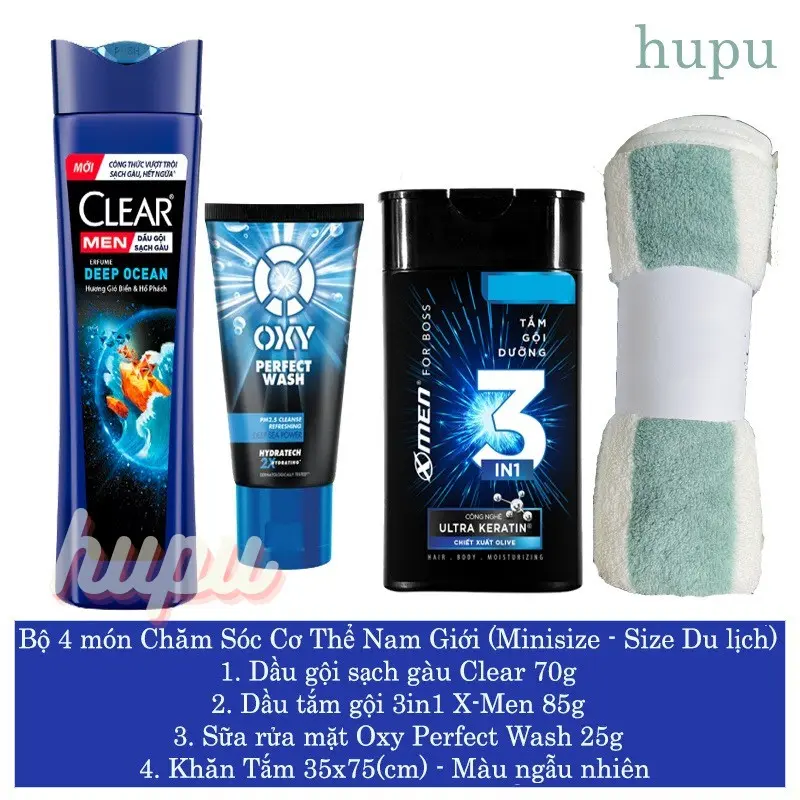 [BỘ DU LỊCH] BỘ 4 MÓN DẦU GỘI + SỮA TẮM + SỮA RỬA MẶT VÀ KHĂN (Clear, Xmen, Oxy..) 1