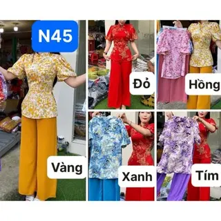 [Mã N45] Sét Bà Ba Lụa Tay Phồng, Nút Tàu Xinh Xắn