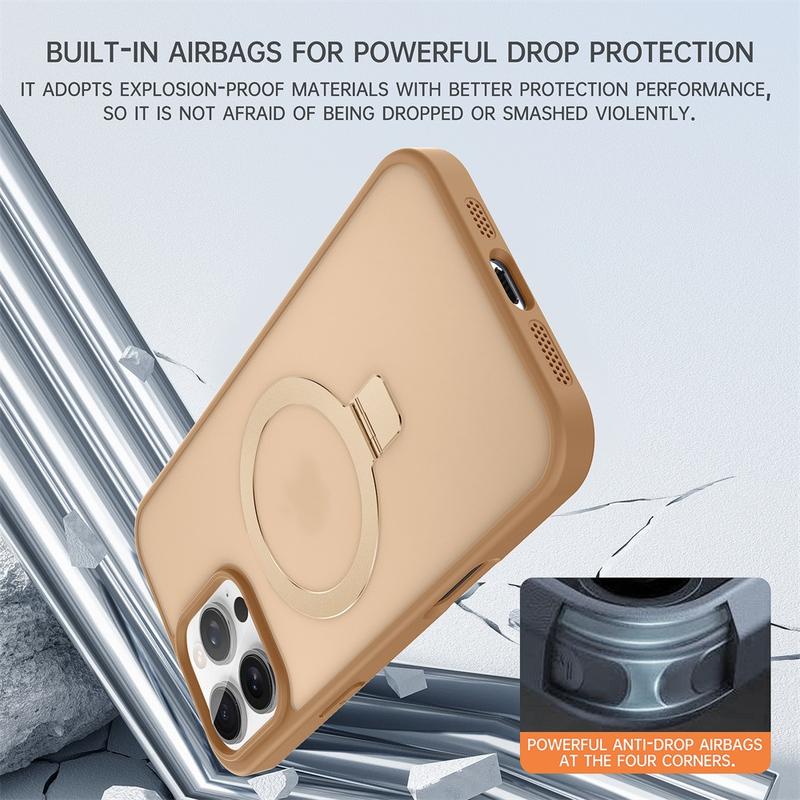 Product Introduction of Shockproof Magnetic Kickstand Matte Case For iPhone 16 15 14 Plus 13 12 Pro Max Case With Holder Stand Cover for Magsafe 4