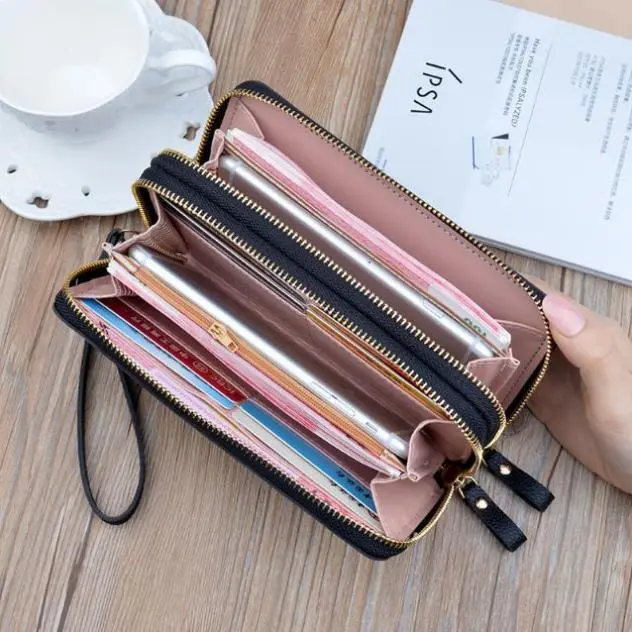 Ví Nữ Dài cầm tay, Bóp Cầm Tay Nữ Hai Khoá Kéo Có Nhiều Ngăn, da PU cao cấp (ví V) Women Clutch 5