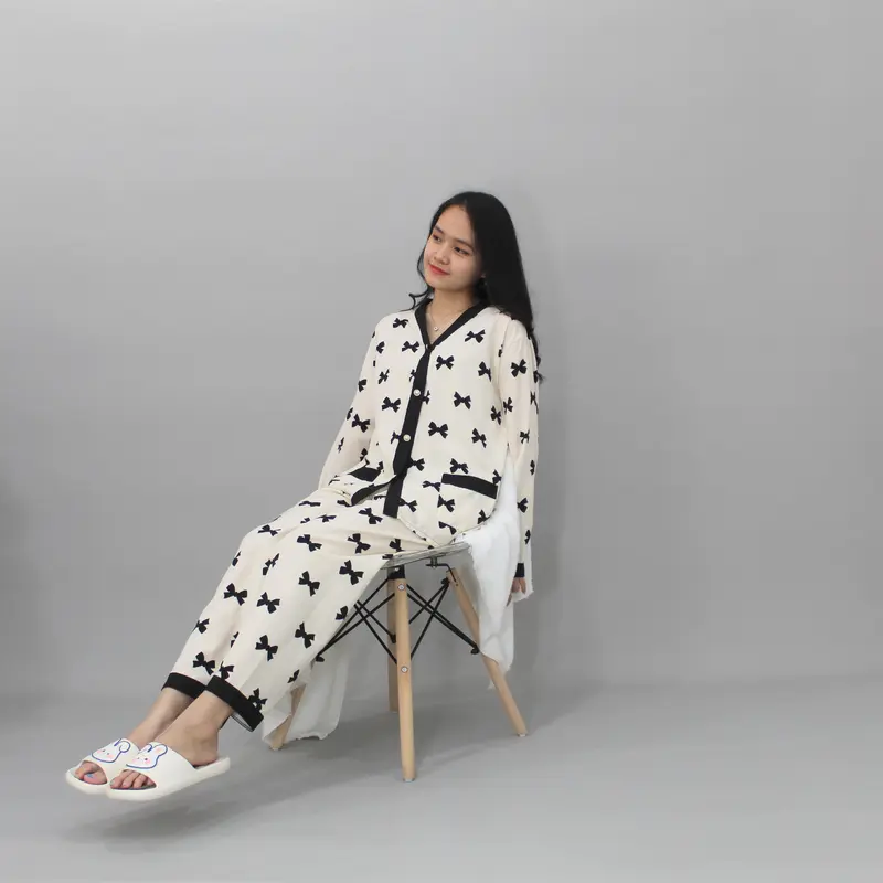 YX Clauria Powysuit Piyama  Bahan Satin Sutra Lengan Panjang Celana Panjang Baju Tidur Wanita Dewasa lembut Setelan 4