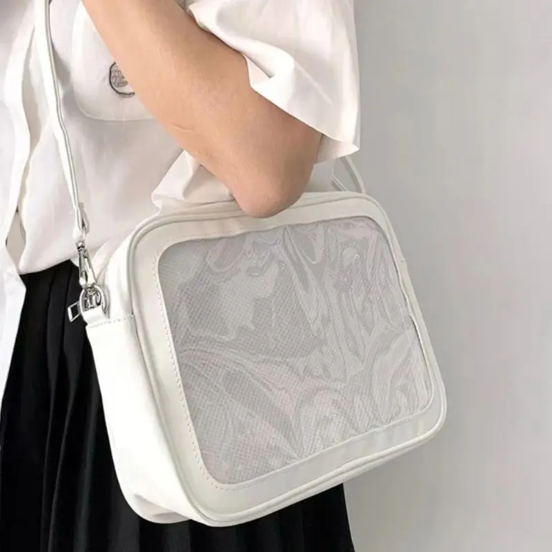 Túi dây kéo đa chức năng Màu đồng nhất Itabag Túi búp bê bông PU Túi trong suốt Túi đựng vật dụng nhỏ Túi đeo vai Nam 7