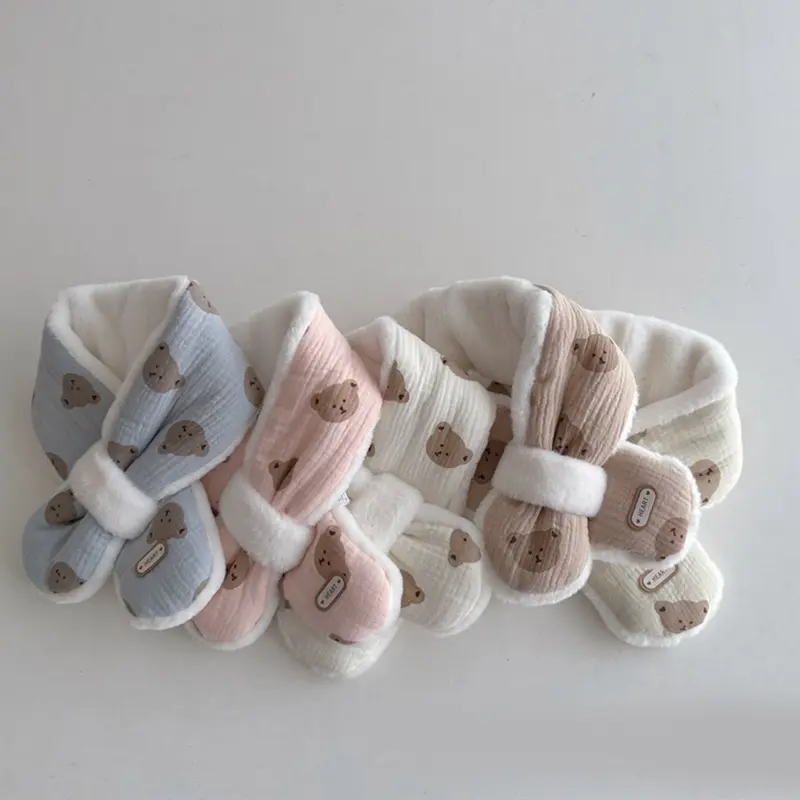 Khăn Quàng Cổ Mùa Đông Ấm Áp Cho Trẻ Em, Khăn Quàng Cổ Unisex Họa Tiết Gấu Hoạt Hình, Bộ Giảm Thanh Dài, Khăn Quàng Cổ Sang Trọng Dễ Thương Cho Bé 7