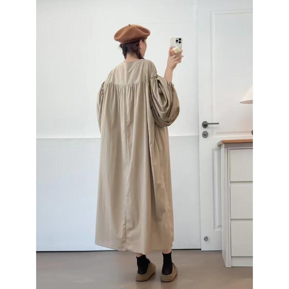 CHICMORE Gaun longgar lengan panjang dengan rok midi dan gaya anggun