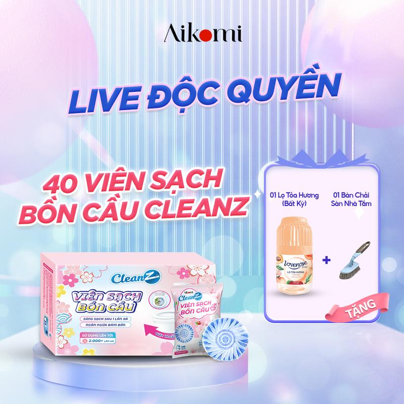 Combo Viên sạch bồn cầu CleanZ - 40 viên Tặng 01 Lọ tỏa hương (Hương Đào) + 01 Bàn Chải Chà Sàn Nhà Tắm