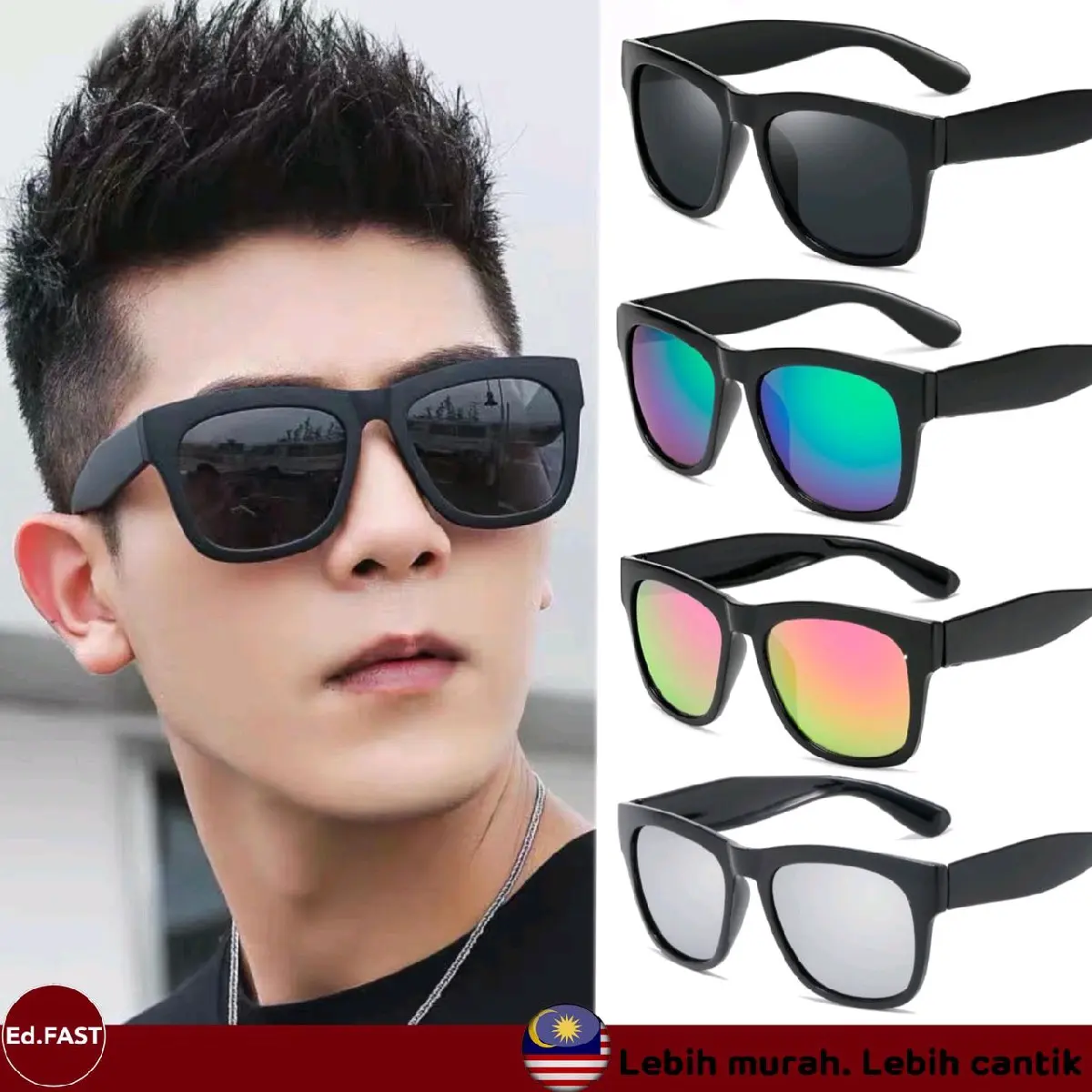 Spec Sunglasses Fashion Stars Korean Sunglasses Men Women New Retro Big Frane Round Face Driver's Glasses unisex Black Eyewear Lens