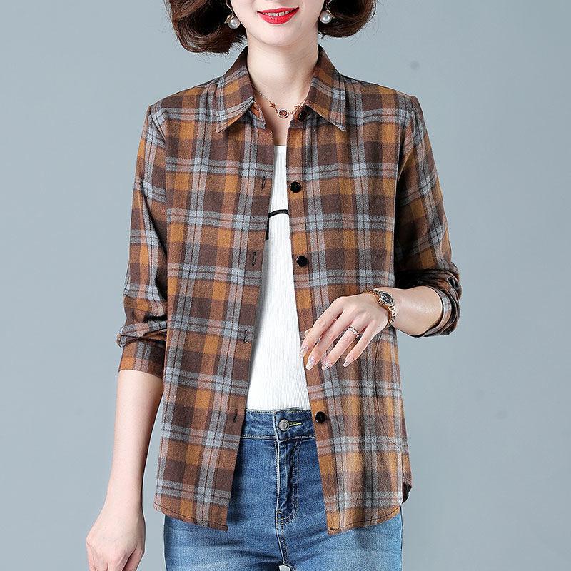 Áo Sơ Mi Kẻ Sọc, Thời Trang, Dành Cho Phụ Nữ, Áo Dài Tay Áo, Áo Mỏng, Dáng Rộng Vừa Vặn, Chống Nắng, Thích Hợp Cho Mùa Xuân Và Mùa Hè, Lý Tưởng Cho Các Bà Mẹ Top Women Shirt Cổ Tròn 5