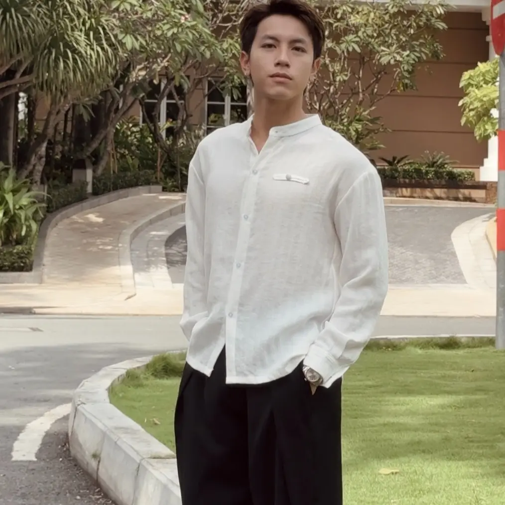 Áo Sơ Mi Nam Lịch Lãm Cài Cúc Dài Tay Cổ Trụ chất liệu linen - Thiết Kế Jaate