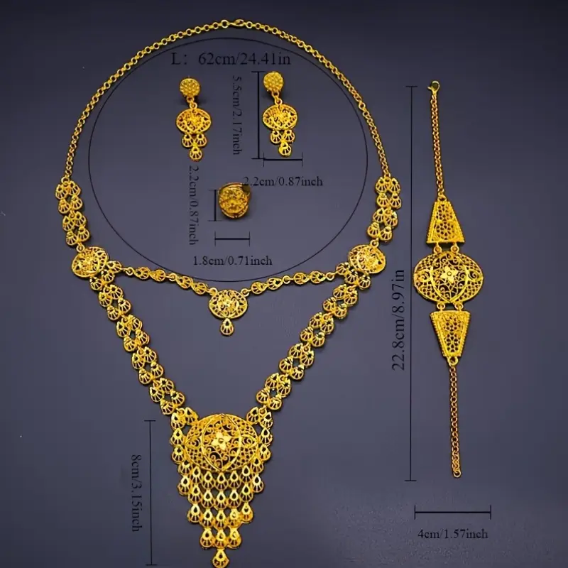 Arabian Bridal Jewelry Set (4pc), Luxury Alloy Wedding Gift Collection 8