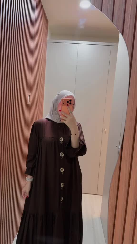 Melda Dress Gamis Rayon Twill Motif Bordir Bungan Bahan Premium Lengan Balon Karet Cocok untuk Lebaran dan Berbagai Acara