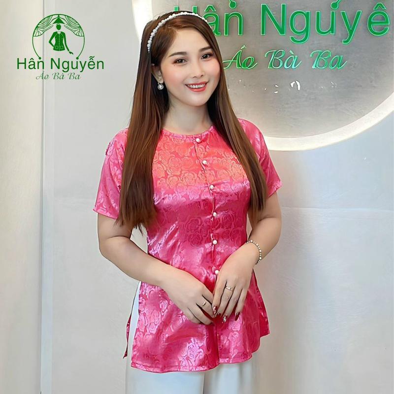 B.A86 - ( ÁO LẺ ) Bà Ba Gấm Hoa Có Túi Tay Ngắn Cài Nút - Hân Nguyễn Áo Bà Ba Nữ Top Women Sơ Mi Shirt