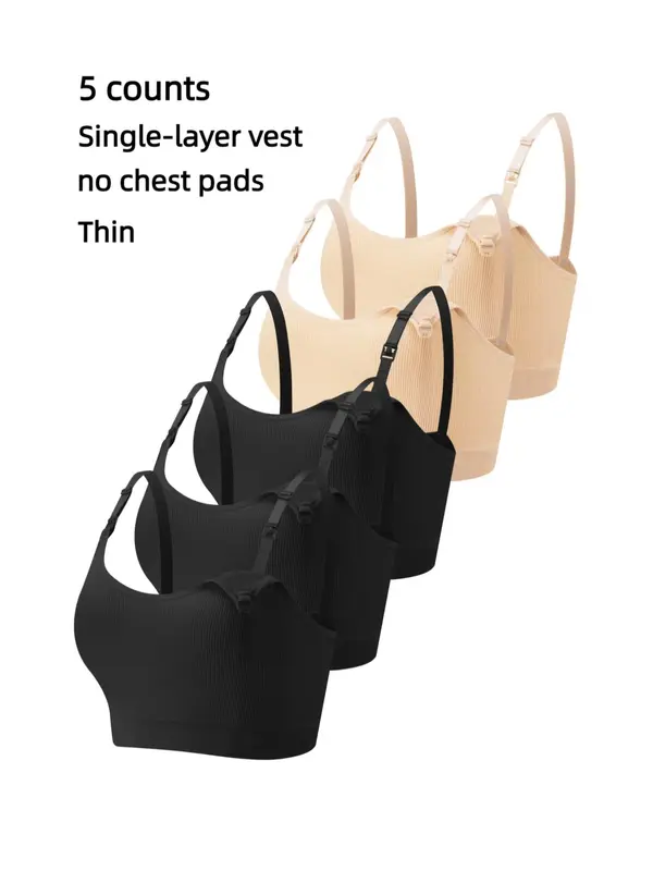 Solid Ribbed Adjustable Strap Wireless Bra, Comfort Maternity Lingerie Bra for Women, Maternity Lingeries for All Seasons, Maternity Clothing, Bra Pack, Womenswear, Sports Bra 1