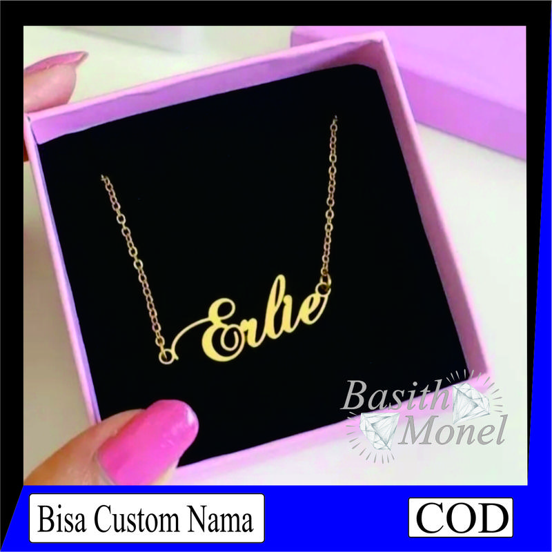 Kalung Custom Nama Sendiri KLN-021 Perempuan Harian Pelapisan Logam Seteinlis Steel Kulit 0