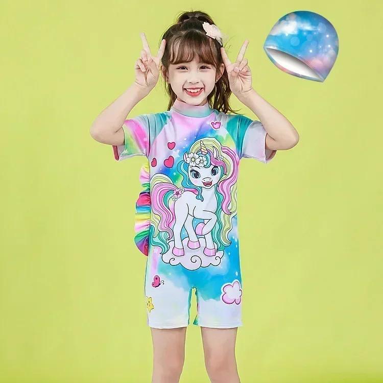 Product Introduction of Conservative Swimsuit 2024 One-piece Girl's Short-sleeved Shorts Swimsuit Cartoon Cute Children's Swimsuit Baby Girl 14