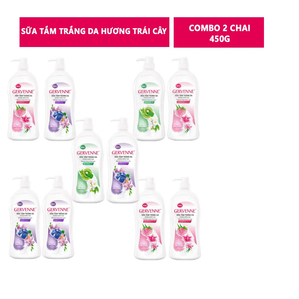 [Combo 2 chai 450g] Sữa tắm trắng da hương nước hoa Gervenne