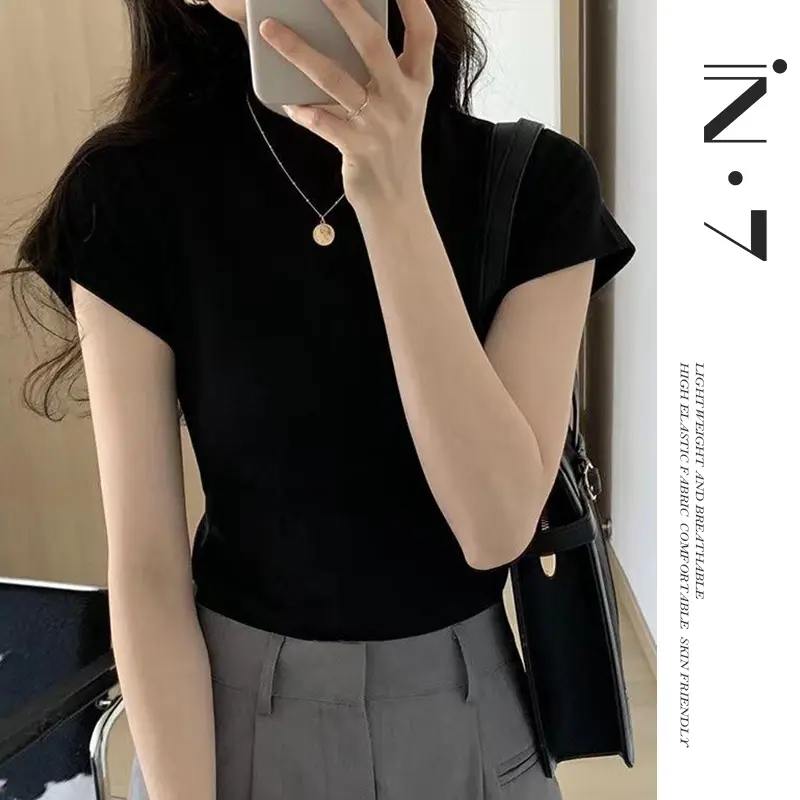 Basic Shoulder Cotton Short-Sleeved T-shirt Women's Summer Slim-Fit Temperament Casual Top
