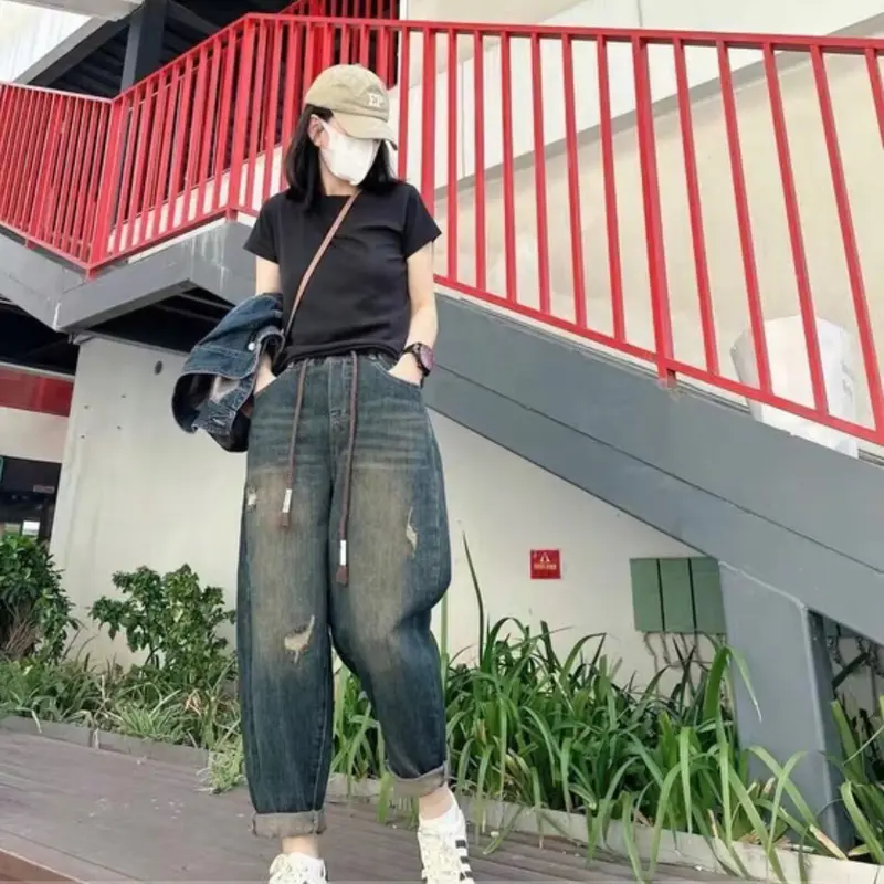 Có BigSize.  Quần jean bagyy nữ Fom thụng cạp cao [ bản có rách] chất vải mền mịn không xù giặt máy giặt không phai Chất vải loại 1  Fom dáng đẹp Pants Có Túi Ươmen 0