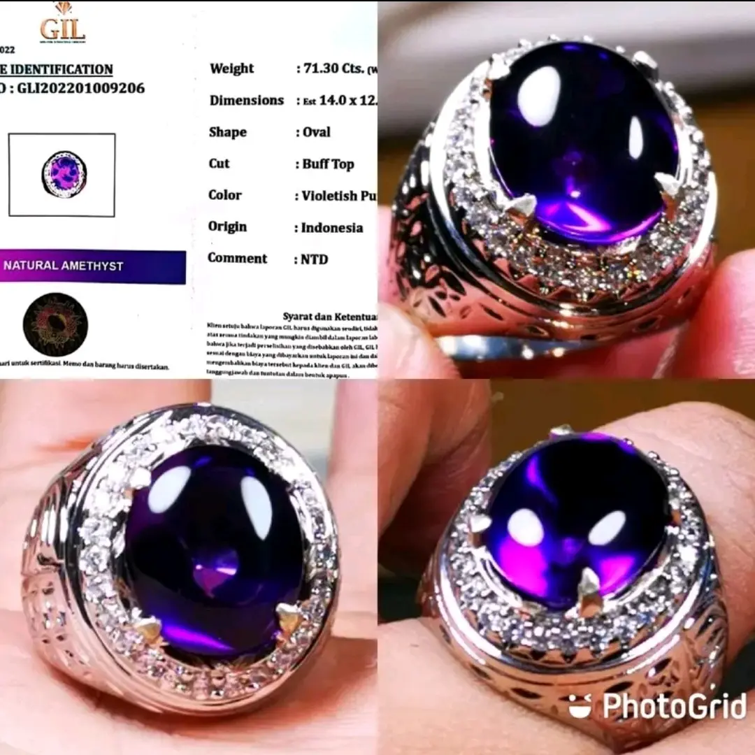 Cincin Batu Asli Permata Natural Amethys Kecubung Sudah Memo