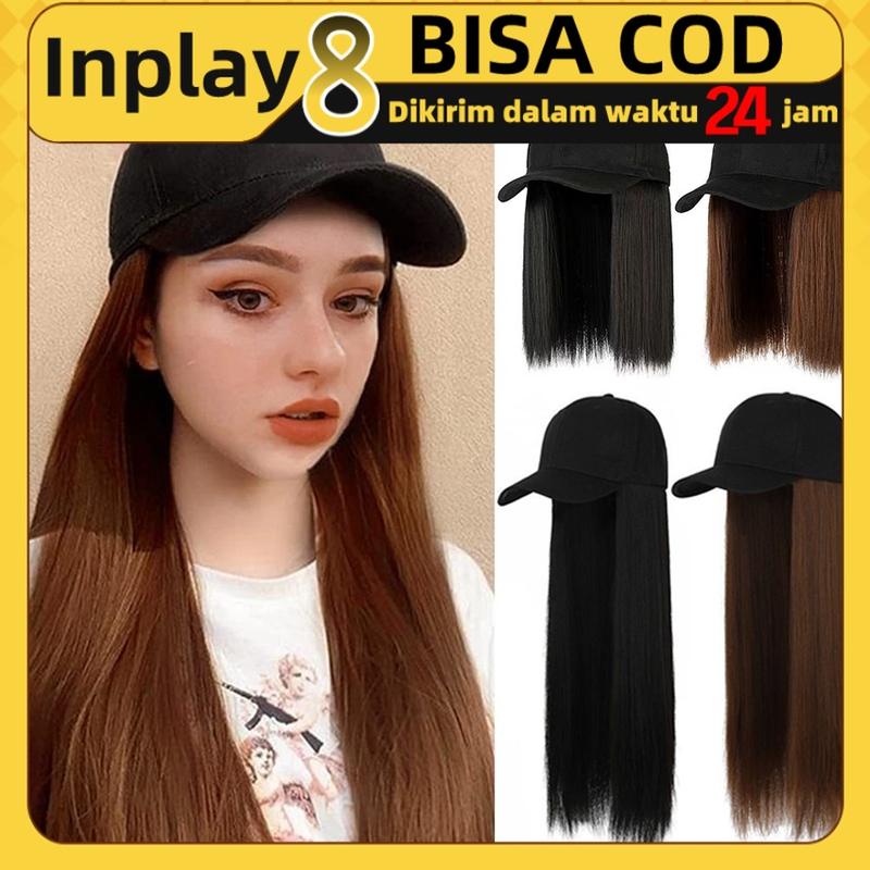Topi Wig Rambut Lurus Wanita Korean Version / Wig Hat Women' - Shop ...