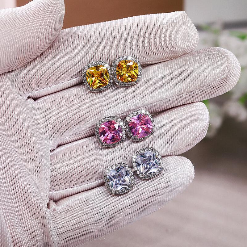 Product Introduction of Huitan Bright White/Yellow/Pink CZ Stud Earrings for Women Fashion Contracted Jewelry High Quality Wedding Engagement Earrings 23