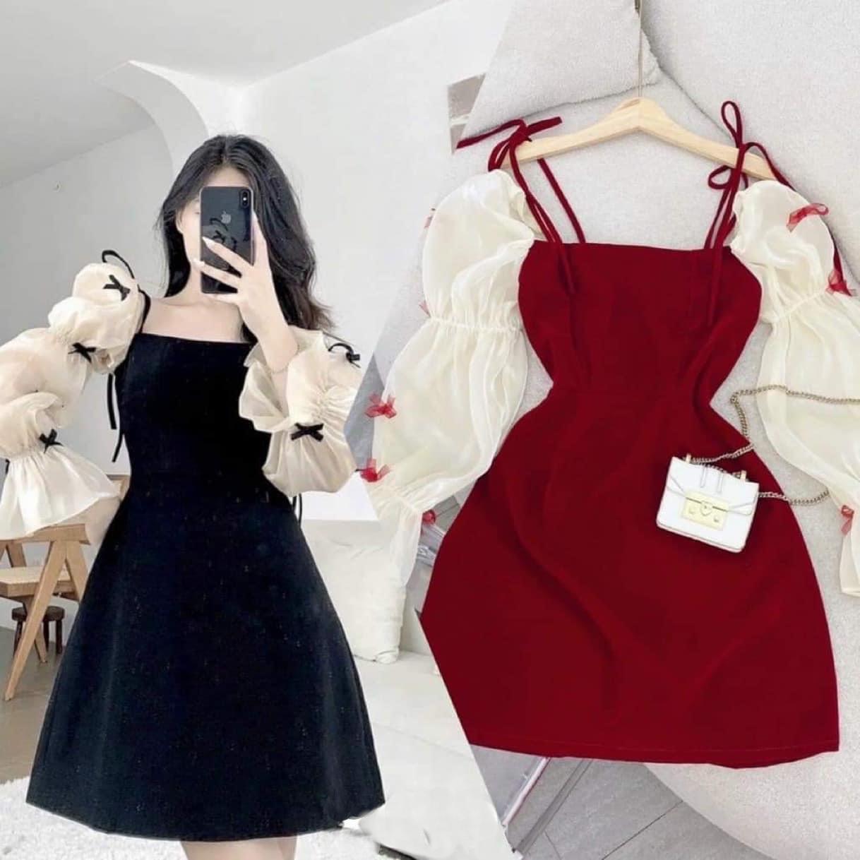Váy Thời Trang Sét Váy Áo Dự Tiệc Cao Cấp Thanh lịch 50 - 100Kg Nữ Dress Cotton Đỏ Đầm Women Đen - A.1070
