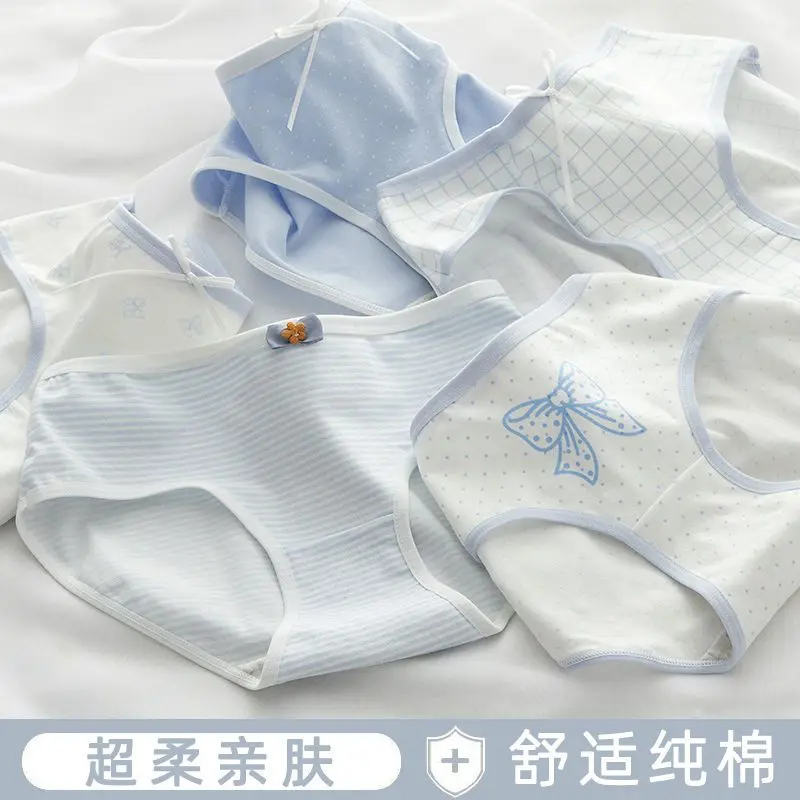 [panty for kid girls]Underwear Pure Cotton Girl New Girls' Student Junior High School Student Mid-Waist All Cotton Traceless Lace Briefs Children's Shorts[Girls' underwear]