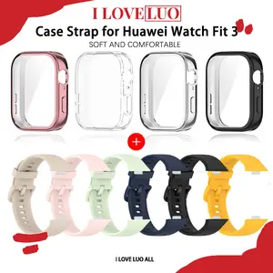 Rubber Strap + TPU Case for Huawei Watch Fit 4/3 Soft Sport Silicone Adjustable Replacement Band Screen Protector Cover Wristbands Belt Bracelet Accessories Protection Tali Jam Tangan Smartwatch for Huawei Fit 3