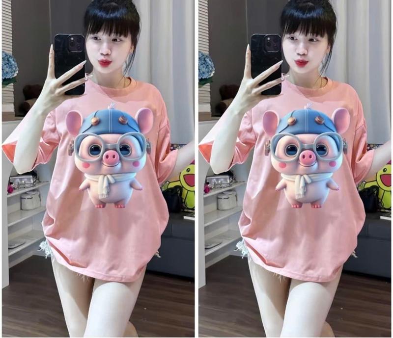 [MỚI]ÁO CON HEO DỄ THƯƠNG NN -ÁO UNISEX nam nữ from rộng tay lỡ , Menswear Top Áo Thun Thun Đen Cổ Tròn Women trang  phuc nu áonuxinh