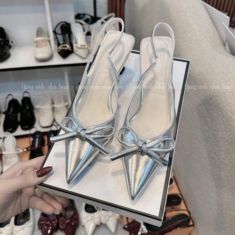  { B003 } - giày cao gót khoá nơ 5p   CHUẨN SIZE   4 màu đen - kem - đỏ - bạc 