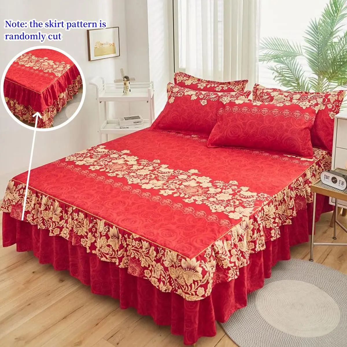 Multi-size Floral Print Bed Skirts & 2 Counts Pillowcase without Filler, 1 Count Double Layer Bed Skirt, Dust Proof Mattress Cover for Home, Summer Essentials