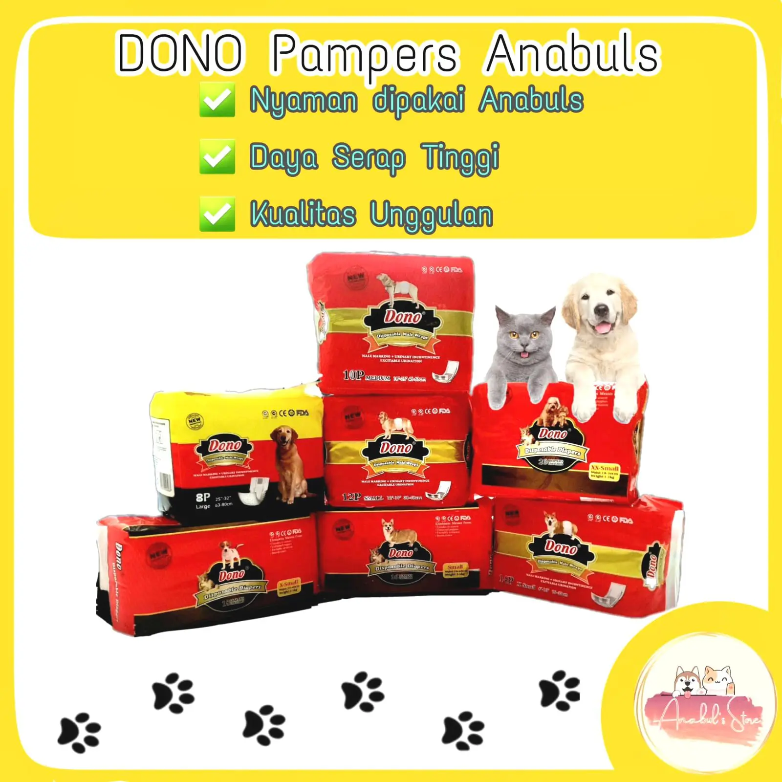 Pampers Kucing / Diapers Anjing Kucing / Popok Anjing / Pampers Anjing Jantan Betina / Diapers Kucing & Anjing Brand Dono ( Per Pcs)