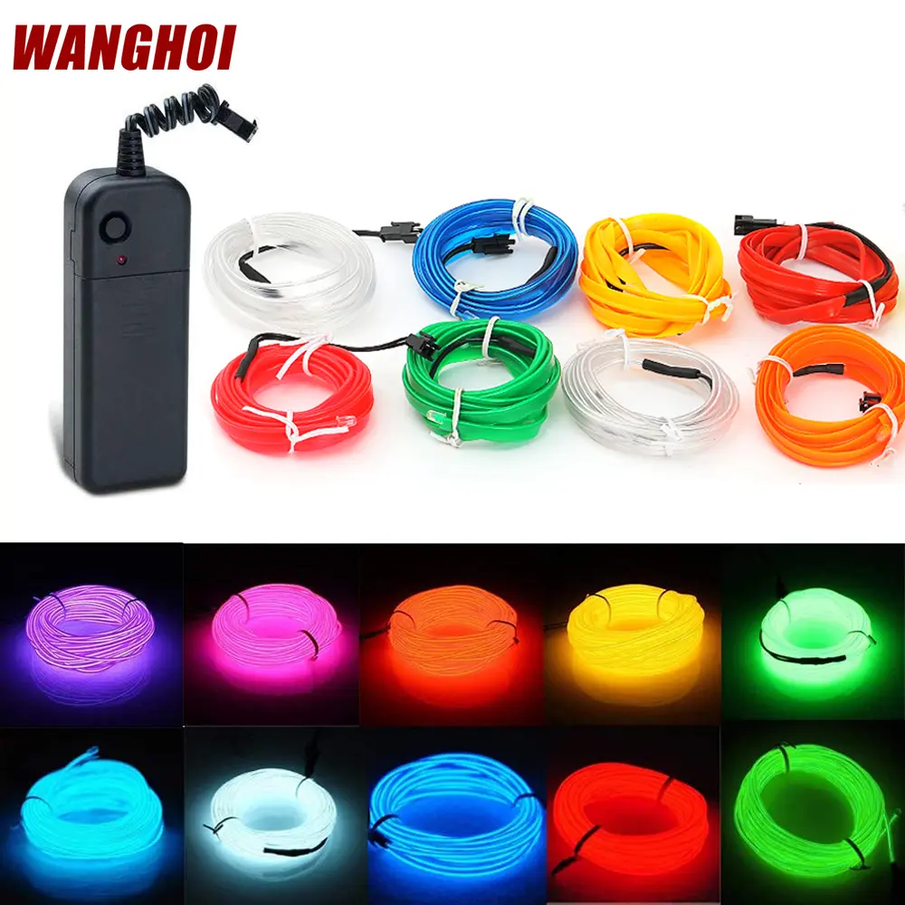 1M/2M/3M/5M El Wire Car Interior LED Strip Lights Car Neon Strip Ambient Lighting DIY Flexible Automotive Interior Decoration Lamp